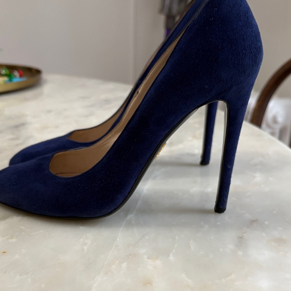 Prada Women's Navy Suede Heels - Picture 2 of 4